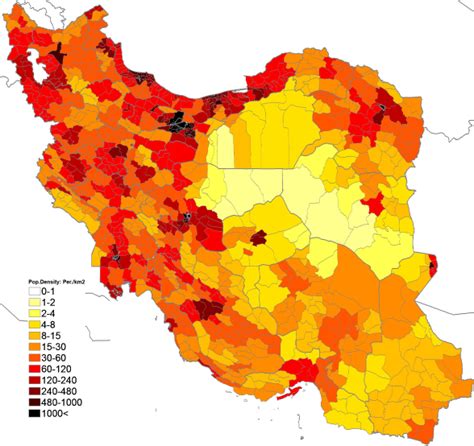 iran population density map